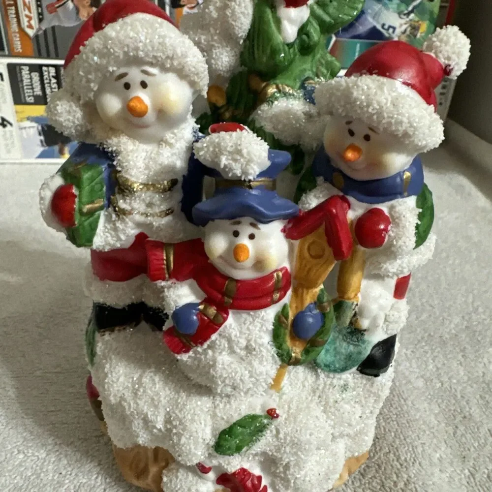 VTG Hand Painted Porcelain Snowman Christmas Music Box-We Wish You a Merry Chris